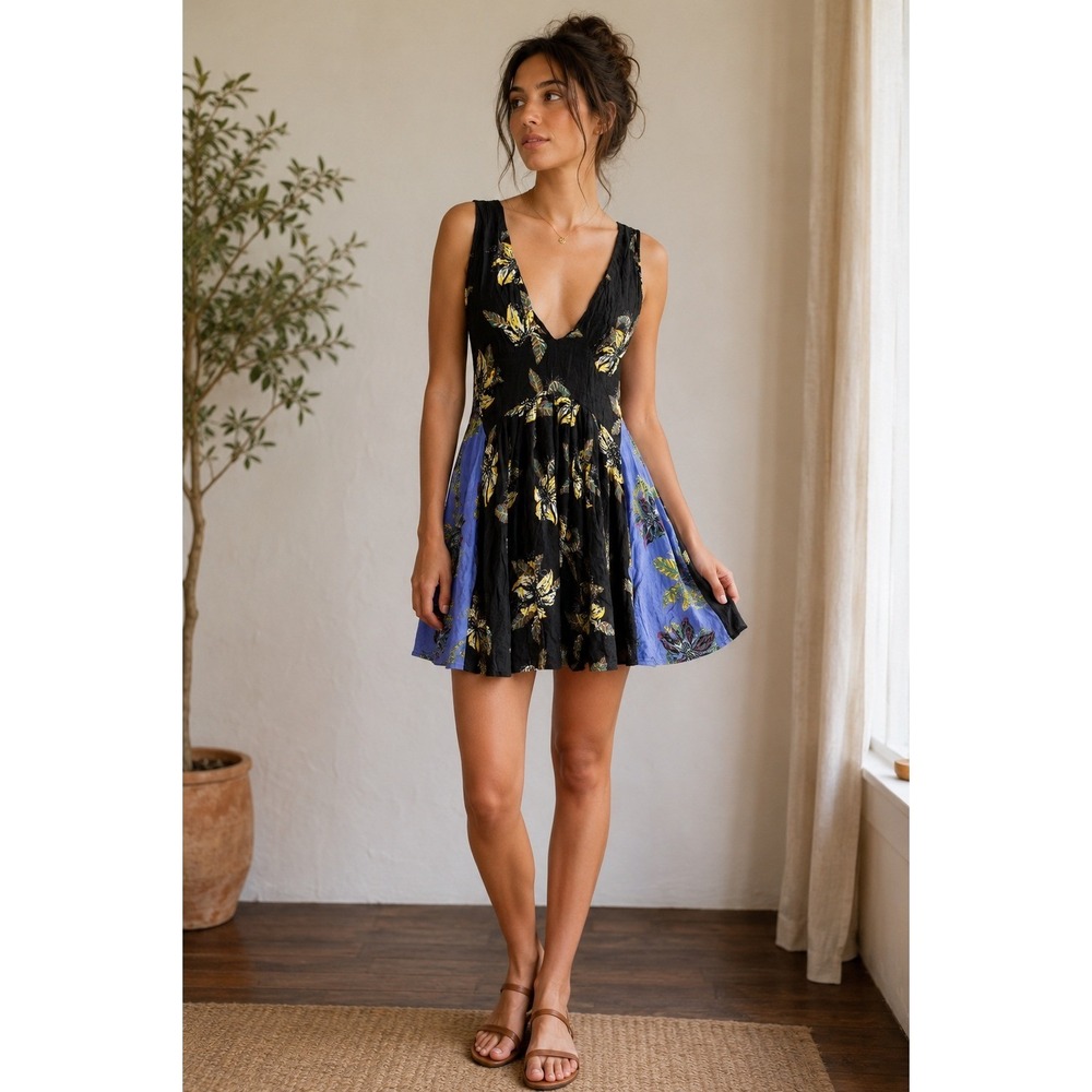 Free People Thought I Was Dreaming Floral Mini Dress Open Back S - Picture 1 of 12